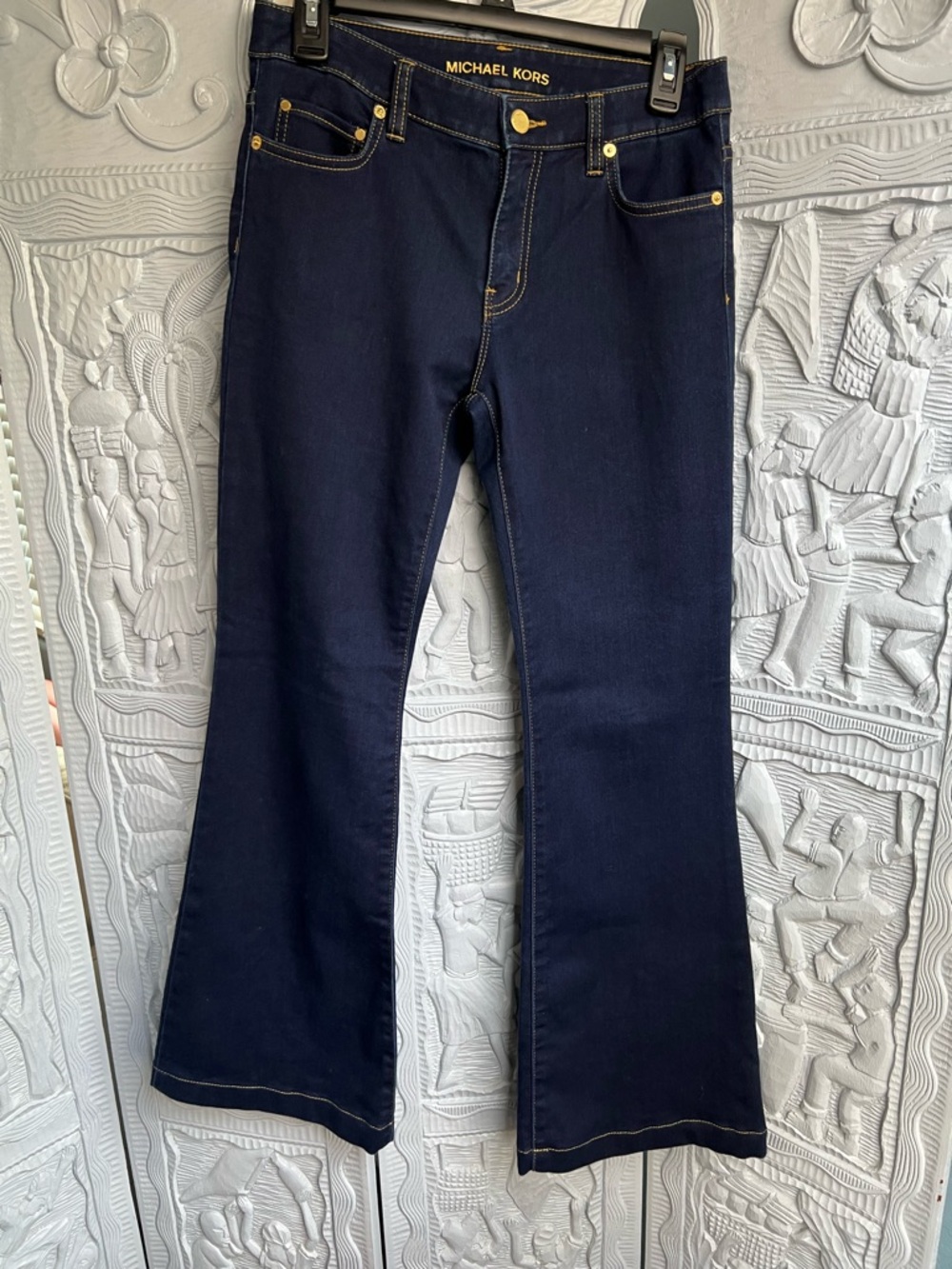 Michael Kors Navy Flare Jeans with Gold Hardware